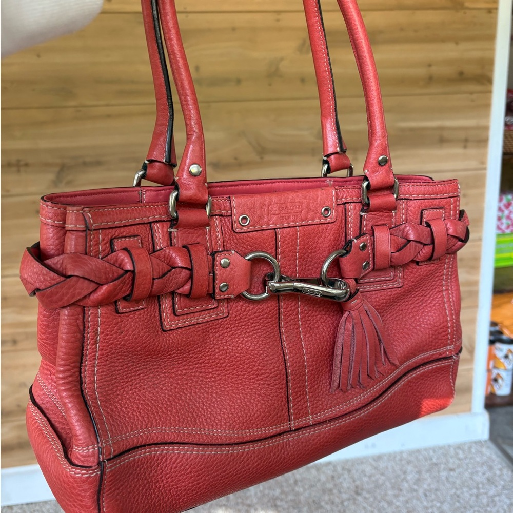Coach orange Leather Shoulder Bag with Braided Detail. Perfect for fall 🍁